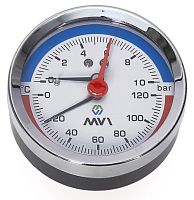 Термоманометр аксиальный MVI, диапазон показаний до 6 бар,  от 0°C до 120°C, диаметр корпуса 80 мм,  подключение G1/2