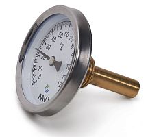 Термометр аксиальный MVI, биметаллический, диапазон показаний  от 0°C до 120°C, диаметр корпуса 63 мм, погружной, подключение G1/2